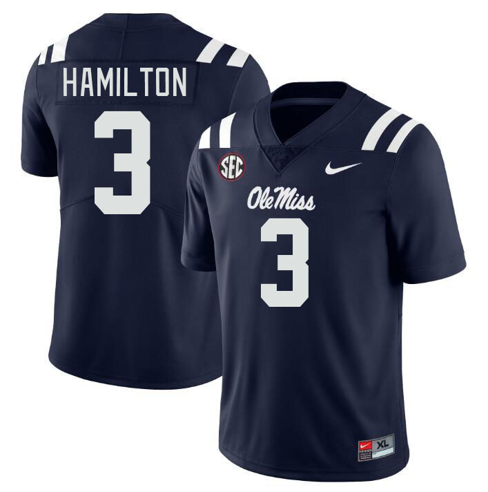 Men #3 Isaiah Hamilton Ole Miss Rebels College Football Jerseys Stitched-Navy